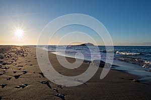 The beach of Carboneras in almeria at sunrise