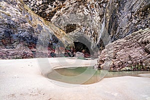 The beach and caves at Maghera Beach near Ardara, County Donegal - Ireland.