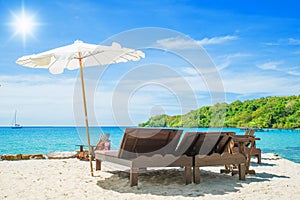 Beach chair on the beach in sunny day at Phuket, Thailand