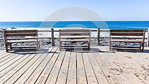 Beach Chair Benches Blue Ocean Horizon