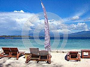 Beach chair blue ocean Gili Trawangan Indonesia photo