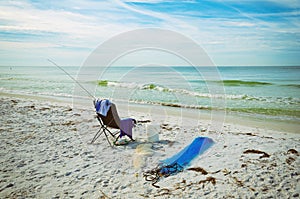 Beach Chair with Fishing Rod
