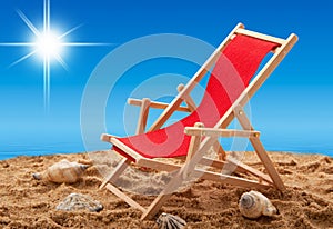 Beach chair with shellfish in sky background