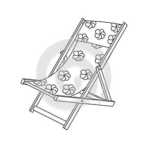 Beach chair, sunbed. Beach set for summer trips. Vacation accessories for sea vacations. Line art