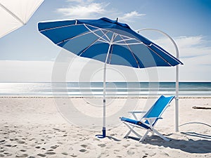 Beach chair and umbrella in summer sunny day