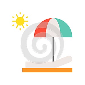 Beach chair, umbrella and sun, sun bath flat icon