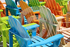 Beach chairs arranged in rows.