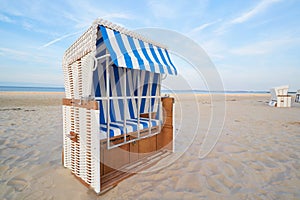 Beach chairs on the beach of the German Baltic Sea coast