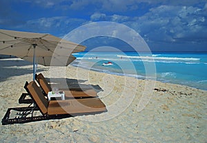 Beach and chairs in Cancun, Mexico