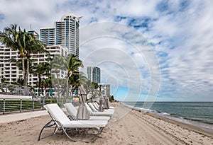 Beach chairs on Hollywood beach, Florida. photo