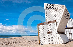 Beach chairs on the island of Sylt, Schleswig-Holstein, Germany photo