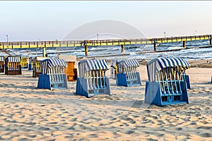 Beach chairs in morning light at the beach