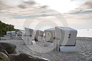 Beach Chairs Strandkorb on the beach in Germany Ostsee