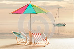 Beach chairs and with umbrella