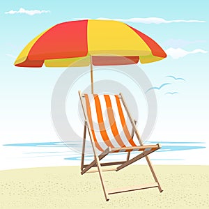 Beach chairs and umbrella