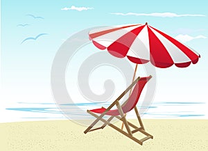 Beach chairs and umbrella