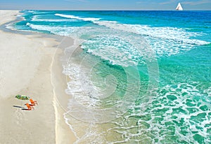 Beach chairs and umbrella