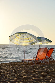 Beach chairs and umbrellas on the beach