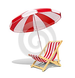 Beach chaise longue and sunshade for summer rest. Vector illustration.