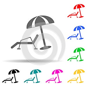 beach chaise longue and umbrella multi color style icon. Simple glyph, flat vector of summer pleasure icons for ui and ux, website