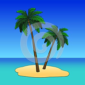 Beach chaise longue under palm tree. Summer vacation in tropics. vector illustration