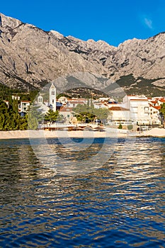 Beach,City,Church And Biokovo-Baska Voda,Croatia