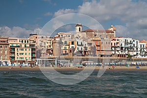 Beach and city on sea coast. Nettuno, Lazio, Italy