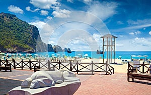 Beach and clear blue sea in beautiful Alanya, Antalya Province, Turkey