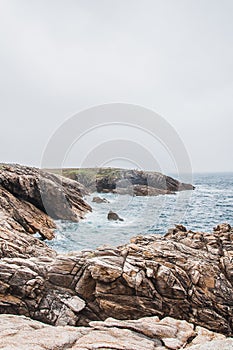 Beach and cliff in Quiberon in the Morbihan in France