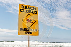 Beach closed and dangerous surf sign for swimmers in Australia