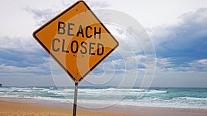 Beach Closed Sign On Beach
