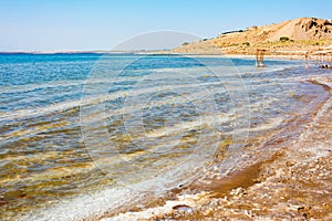 Beach coastline of the Dead Sea in Jordan