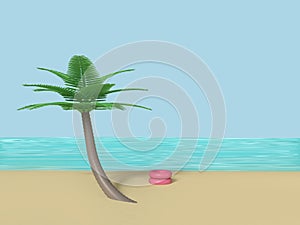 Beach with coconut tree blue sky 3d render