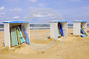 Beach with colorful beach huts