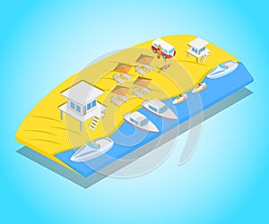 Beach concept banner, isometric style