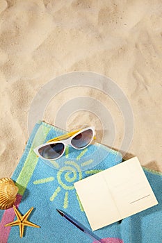 Beach concept with postcard