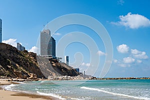 Beach construction in Netanya in Israel. Expansion of the beach area.