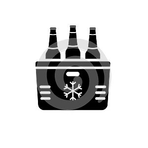 Beach cooler box with beer bottles silhouette icon