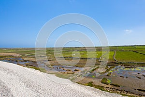 The beach and countryside of Cotentin in Europe, France, Normandy, Manche, in spring, on a sunny day