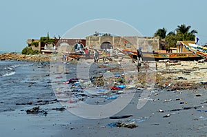 A beach covered by plastic litter in the Petite CÃÂ´te of Senegal, Western Africa