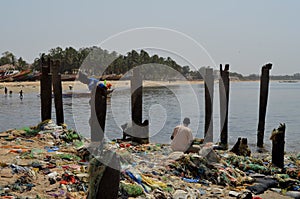 A beach covered by plastic litter in the Petite CÃÂ´te of Senegal, Western Africa