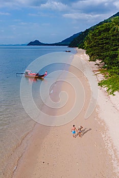 Beach with crystal clear water and blue sky at Koh Libong, Trang province, Thailand, Andaman Sea.