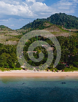 Beach with crystal clear water and blue sky at Koh Libong, Trang province, Thailand, Andaman Sea.