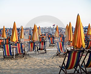 Beach with deck chairs