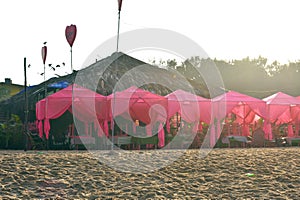 Beach dining area in the sand