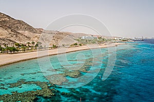 Beach of Eilat city, Red Sea, Israel