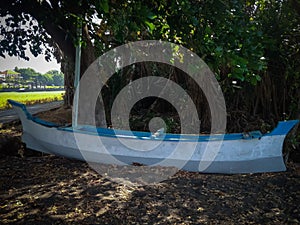 Beach Environment View Fisherman Fishing Boat On Beach Sand At The Village