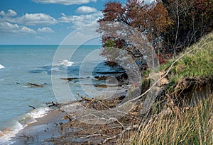 Beach erosion on the shores of Lake Michigan