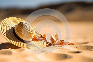 Beach Essentials: Handheld Fan and Hat on Sand