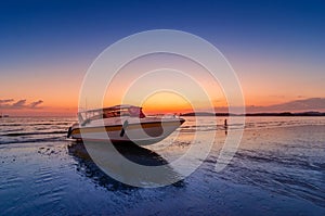 Beach evening sea speed boat cloudy at Ao Nang Krabi Thailand